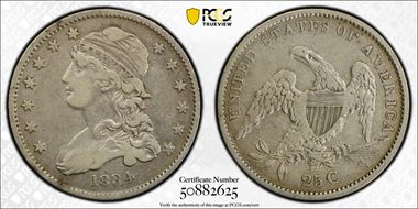 1834 25C B-1, Late Die State VF25