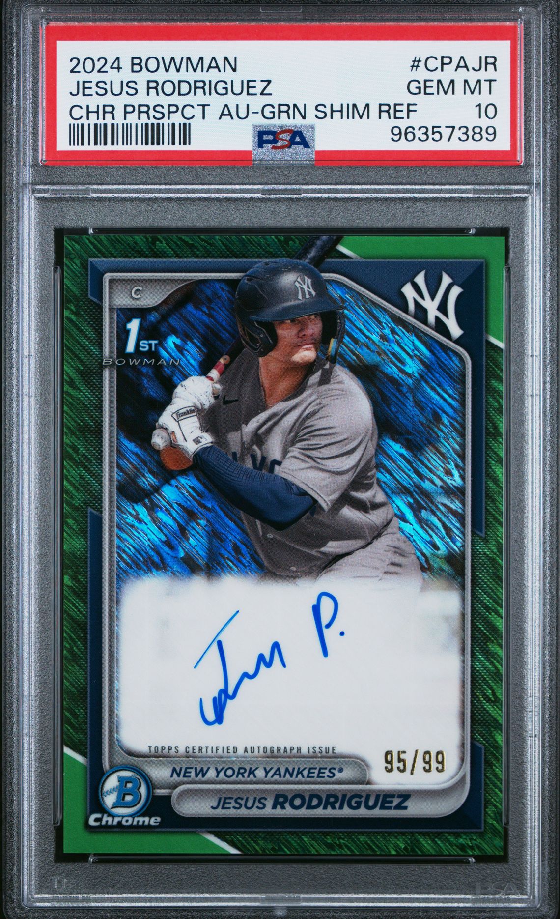 2024 Bowman BOWMAN CHROME PROSPECT AUTOGRAPHS CHR PROSPECT AU-GREEN SHIM #CPAJR Jesus Rodriguez front