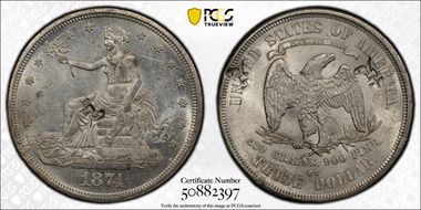 1874-CC T$1 Chopmarked MS61