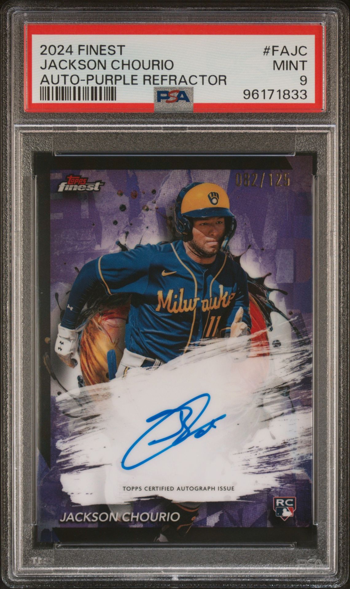 2024 Topps TOPPS FINEST FINEST AUTOGRAPHS PURPLE REFRACTOR #FAJC Jackson Chourio front