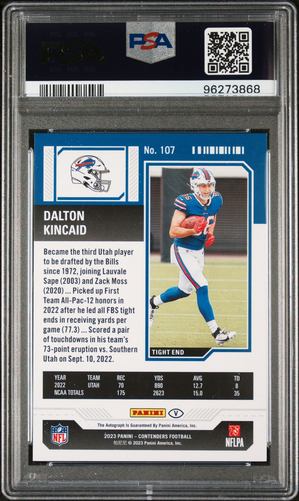 2023 Panini Contenders Dalton Kincaid #107 (Var-Auto-Conference Ticket) Mint 9 back