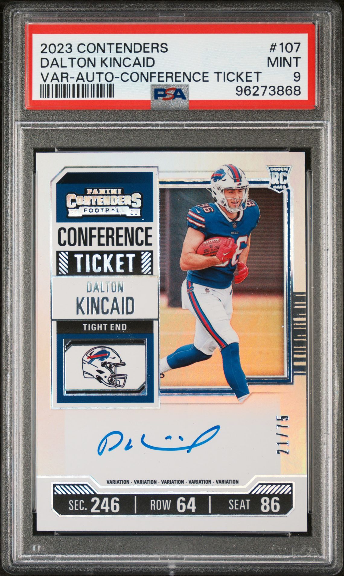 2023 Panini Contenders Dalton Kincaid #107 (Var-Auto-Conference Ticket) Mint 9 front