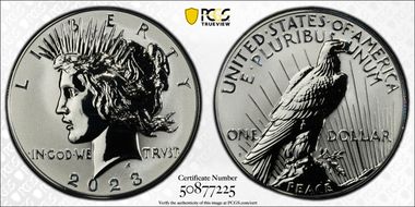 2023-S $1 Peace Dollar Rev PR Two-Coin Reverse Proof Set PR70