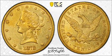 1872-CC $10 AU50