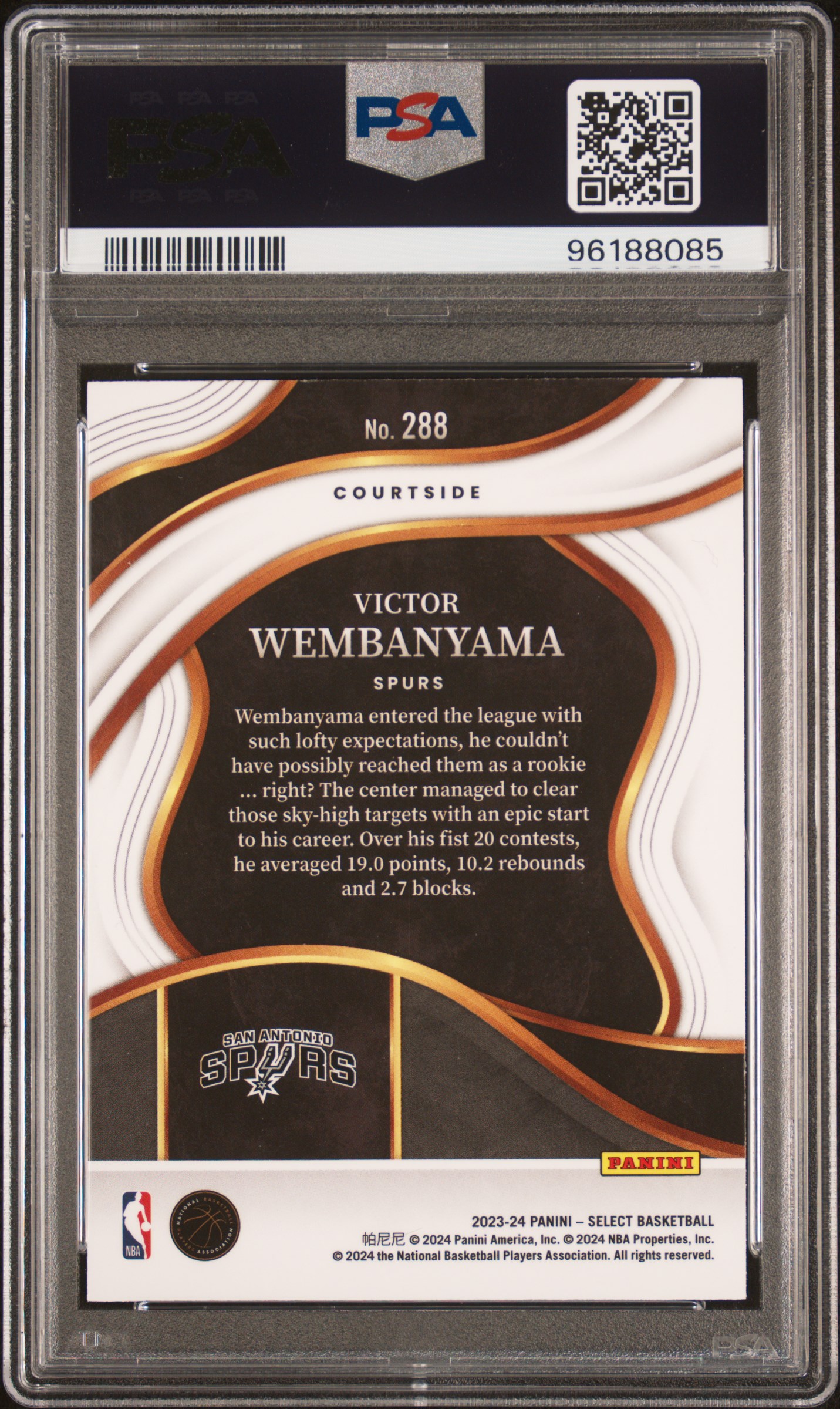 2023 Panini Select Victor Wembanyama #288 (Blue) Gem Mt 10 back