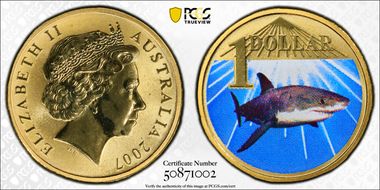2007 $1 White Shark  Colorized MS68