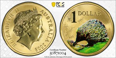 2008 $1 Echidna Al-Bronze Colorized MS69