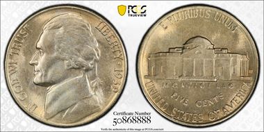 1939-S 5C Reverse of 1938 MS64FS
