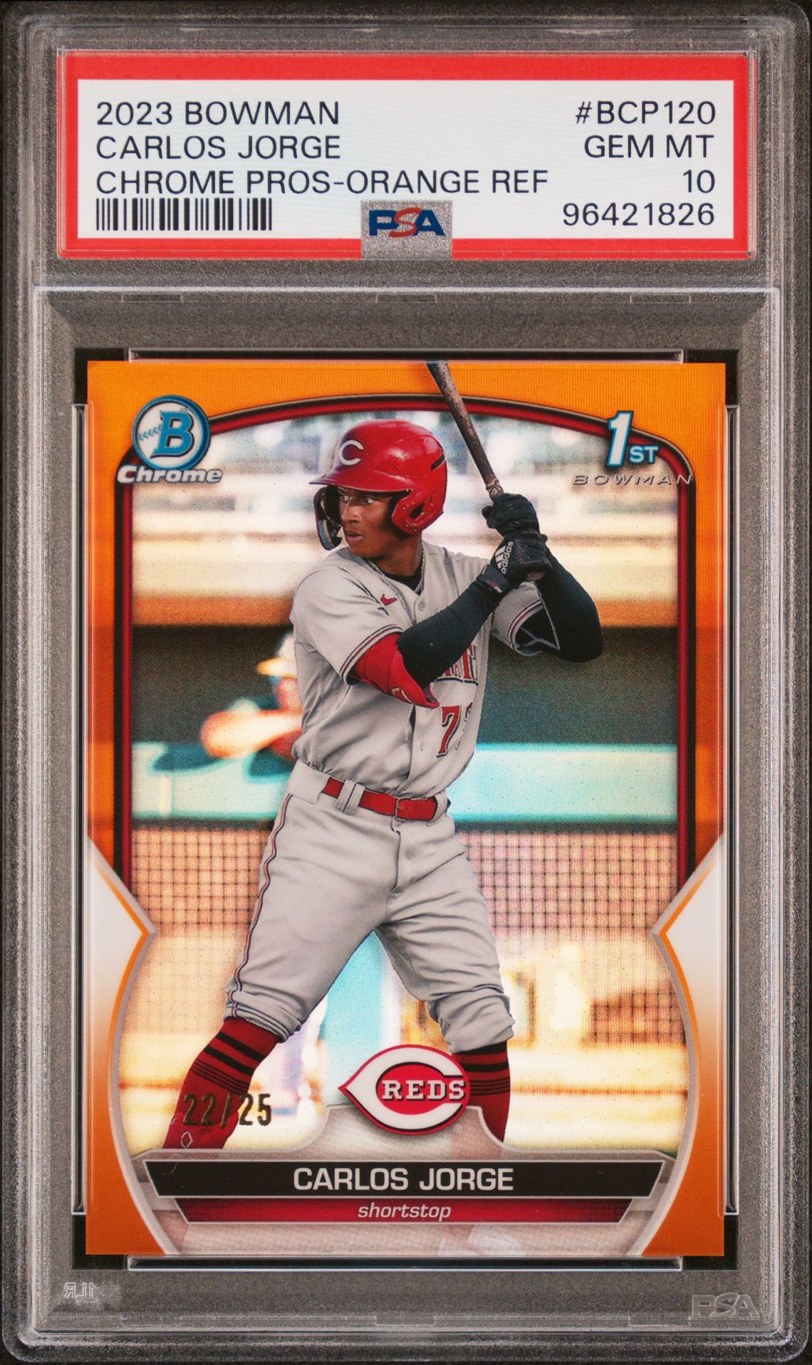 2023 Bowman BOWMAN CHROME PROSPECTS Orange Refractor #BCP120 Carlos Jorge front