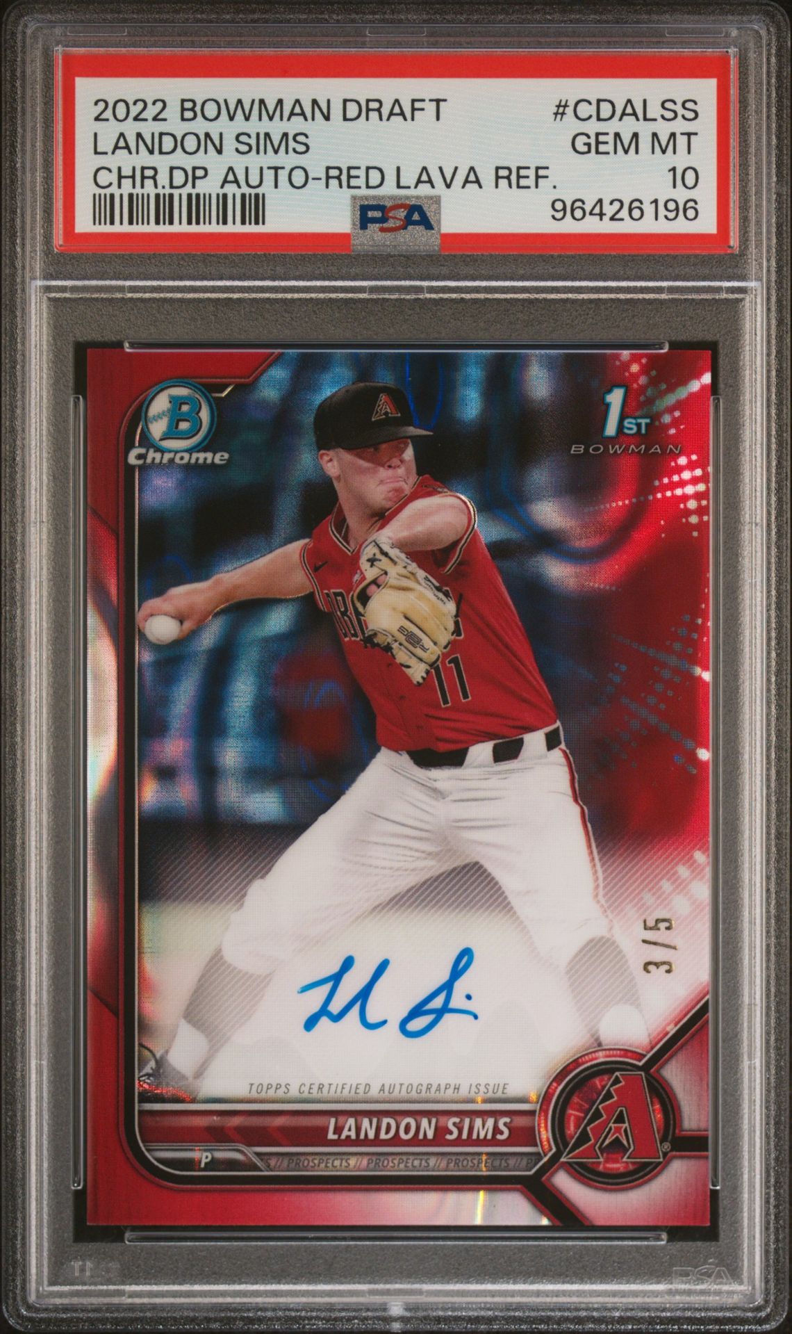 2022 Bowman BOWMAN DRAFT CHROME DRAFT PICK AUTOGRAPHS Refractor #CDALSS Landon Sims front