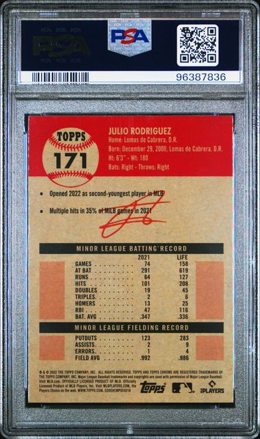 2022 Topps Chrome Platinum Anniversary Julio Rodriguez #171 Mint 9 back