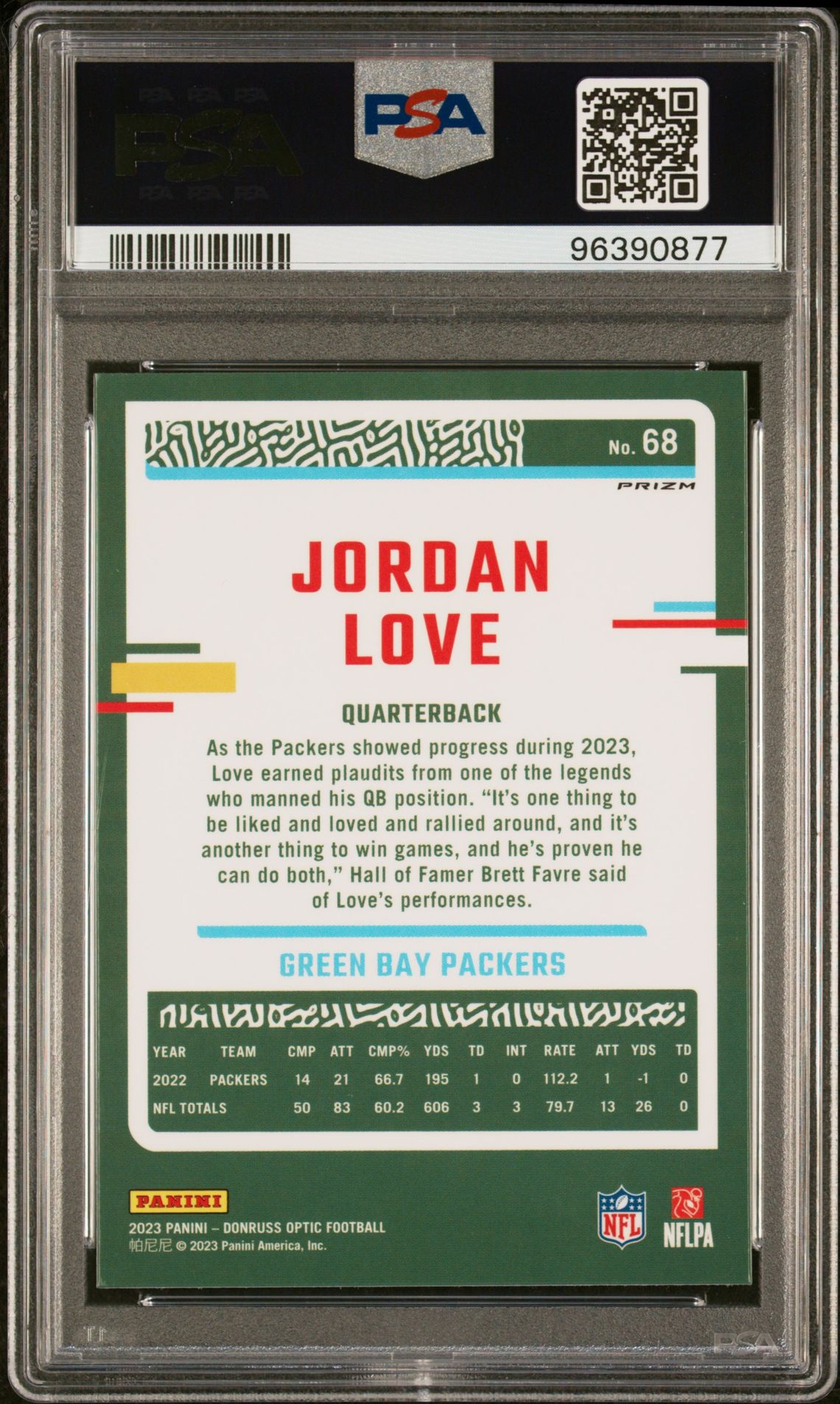 2023 Panini Donruss Optic Jordan Love #68 (Freedom) Gem Mt 10 back
