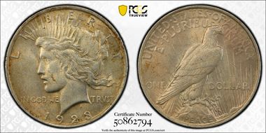 1923 $1 VAM 1D, Whisker Cheek AU58