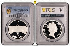 1988 $5 Parliament Ag PR69DCAM