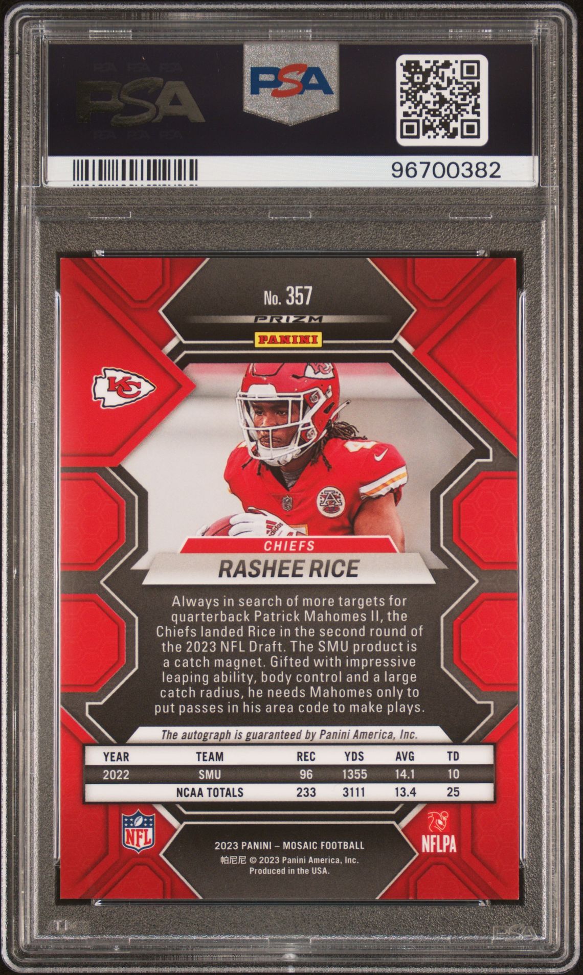 2023 Panini Mosaic Rashee Rice #357 (Autograph) Mint 9 back