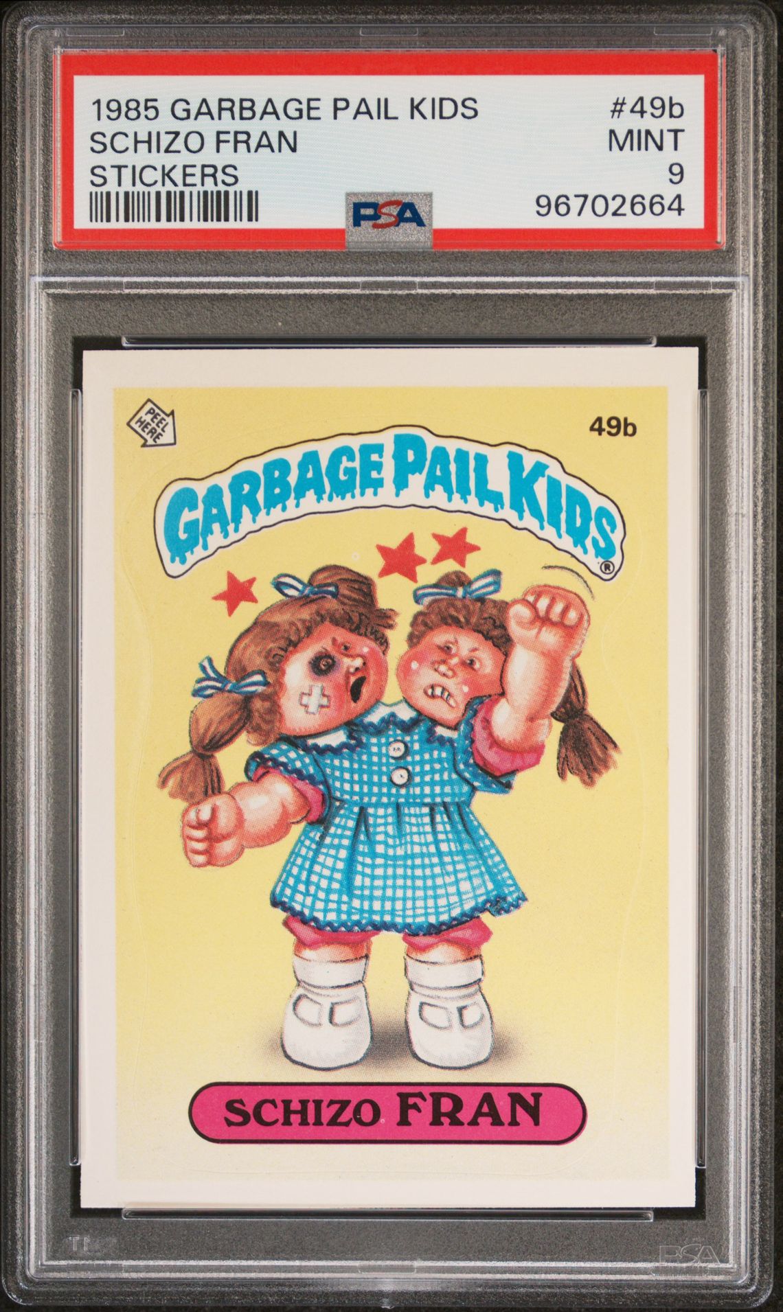 1985 Topps GARBAGE PAIL KIDS STICKERS GLOSSY #49B Schizo Fran front