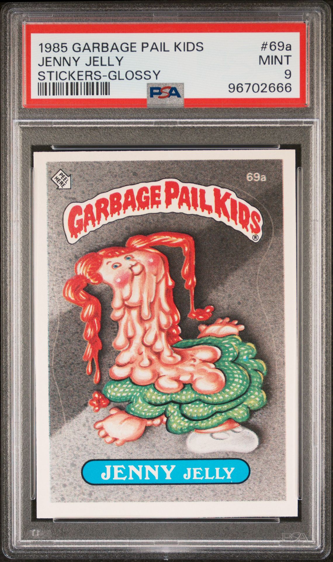 1985 Topps GARBAGE PAIL KIDS STICKERS GLOSSY #69A Jenny Jelly front