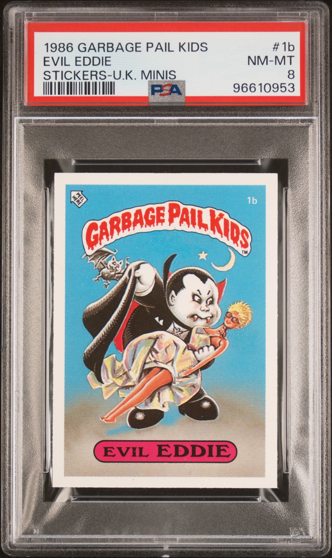 1986 Topps GARBAGE PAIL KIDS STICKERS-U.K. MINIS #1B Evil Eddie front