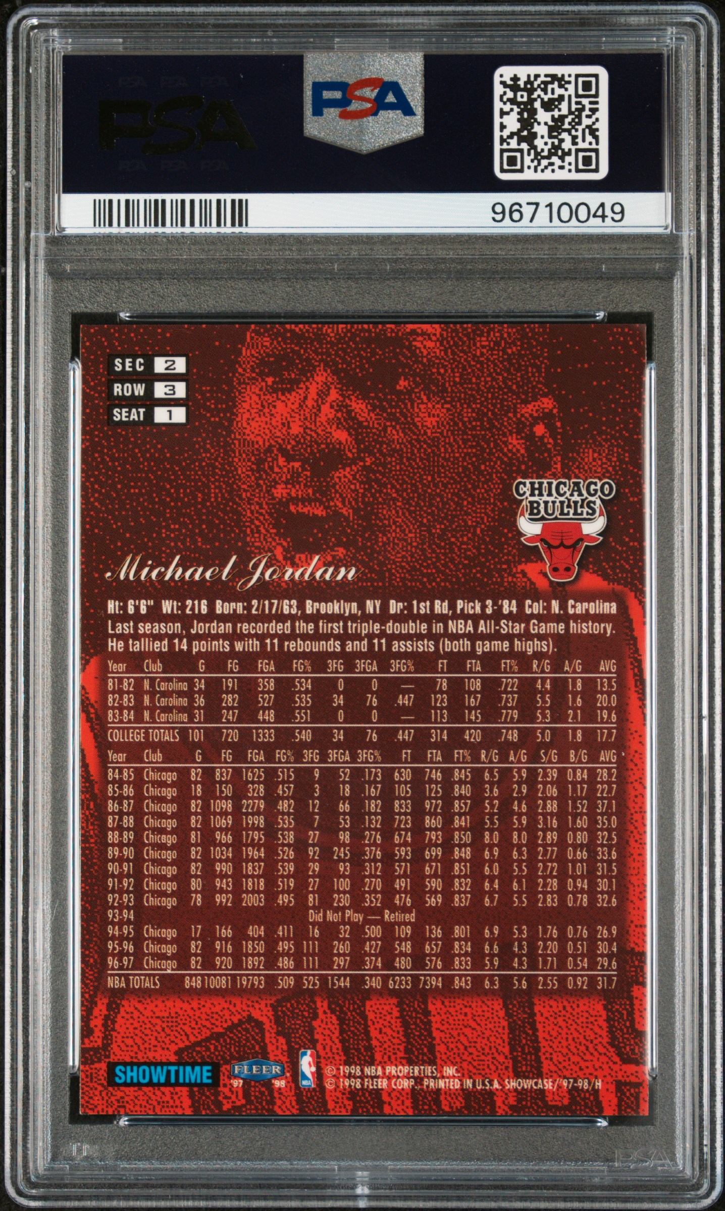 1997 Flair Showcase Michael Jordan #1 (Row 3) Mint 9 back