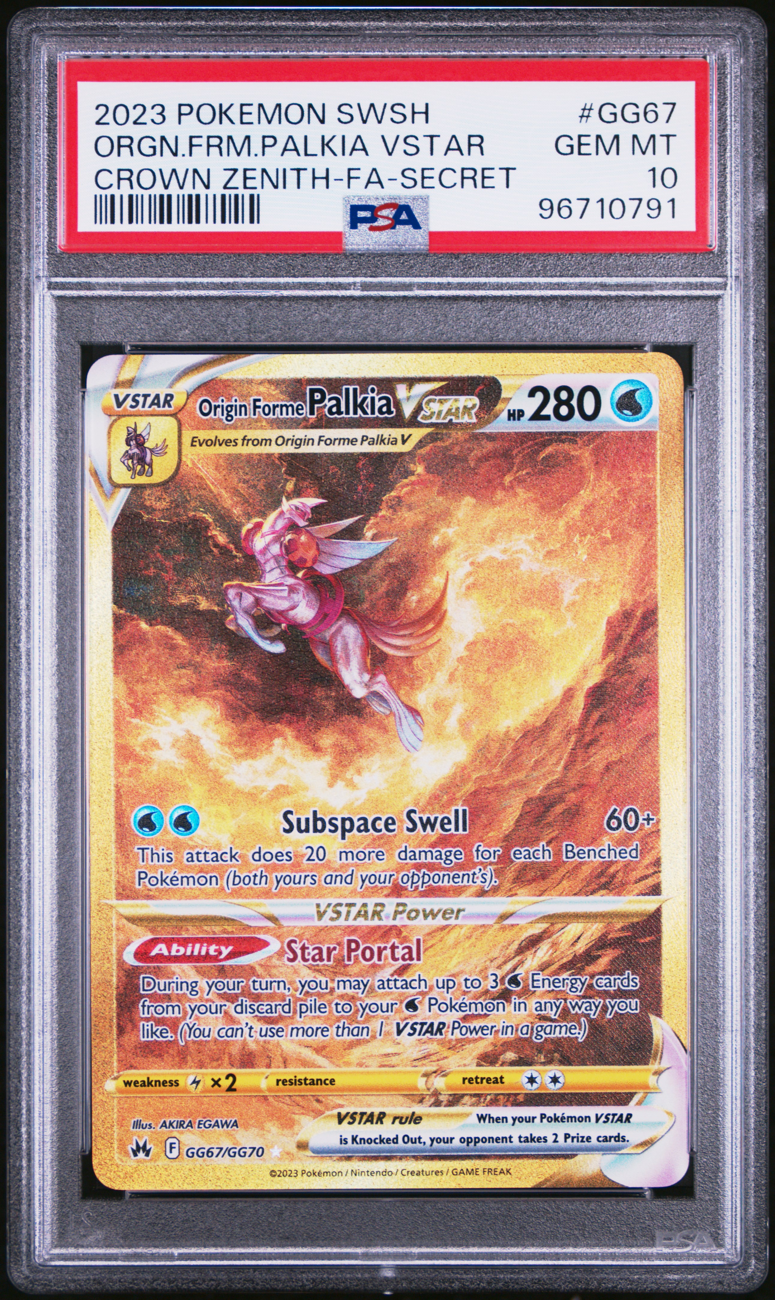 2023 #GG67 Full Art/Origin Forme Palkia Vstar PSA 10 Sword and Shield Crown Zenith