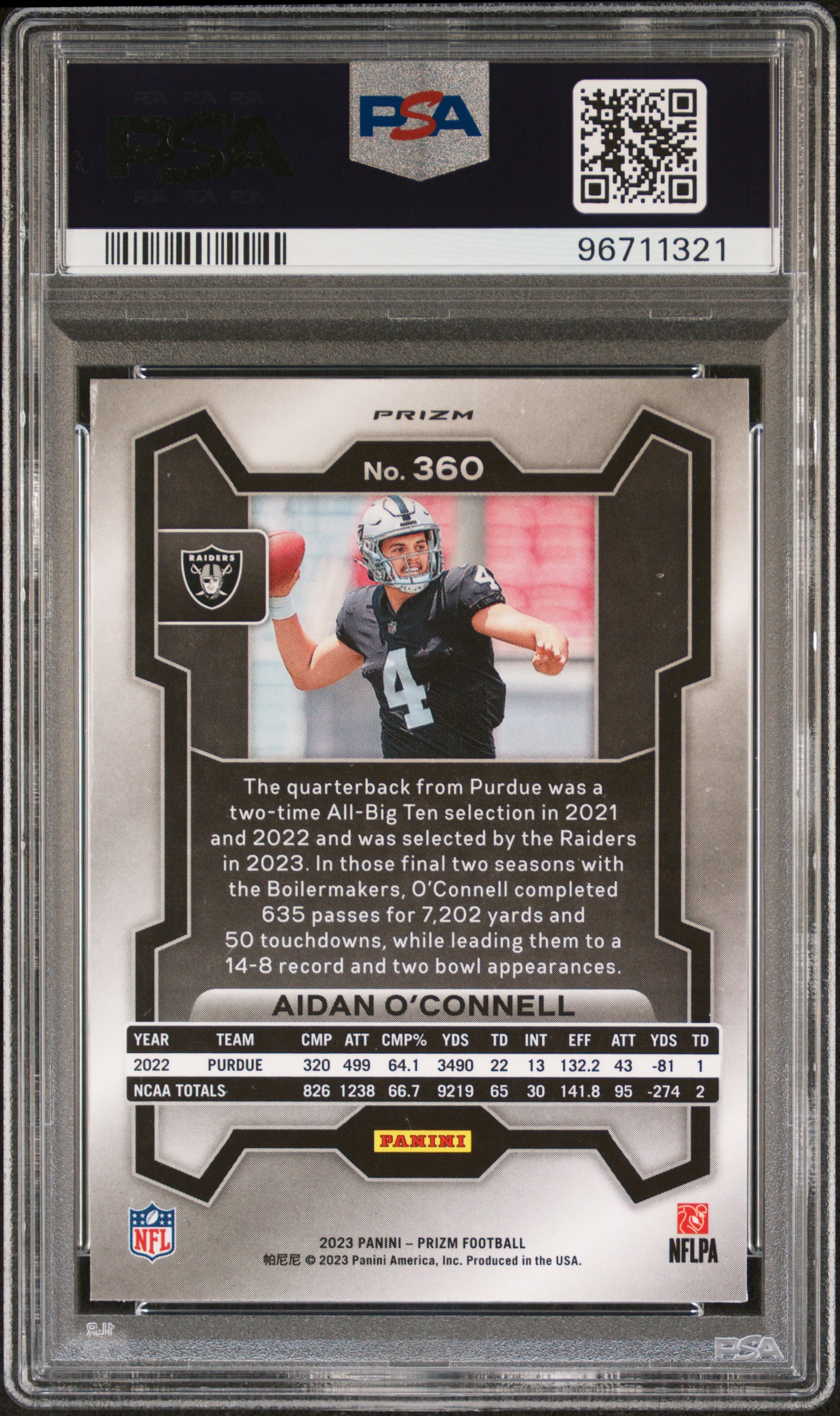 2023 Panini Prizm Aidan O'connell #360 (Black & White Checker) Mint 9 back