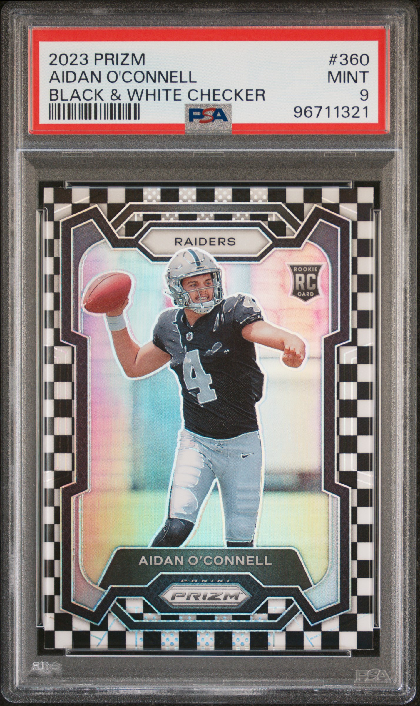 2023 Panini Prizm Aidan O'connell #360 (Black & White Checker) Mint 9 front