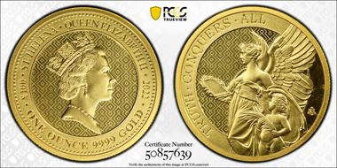 2022 £100 The Queen's Virtues Truth 1oz Au MS69