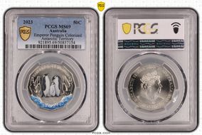 2023 50C Emperor Penguin Colorized Antarctic Territory MS69