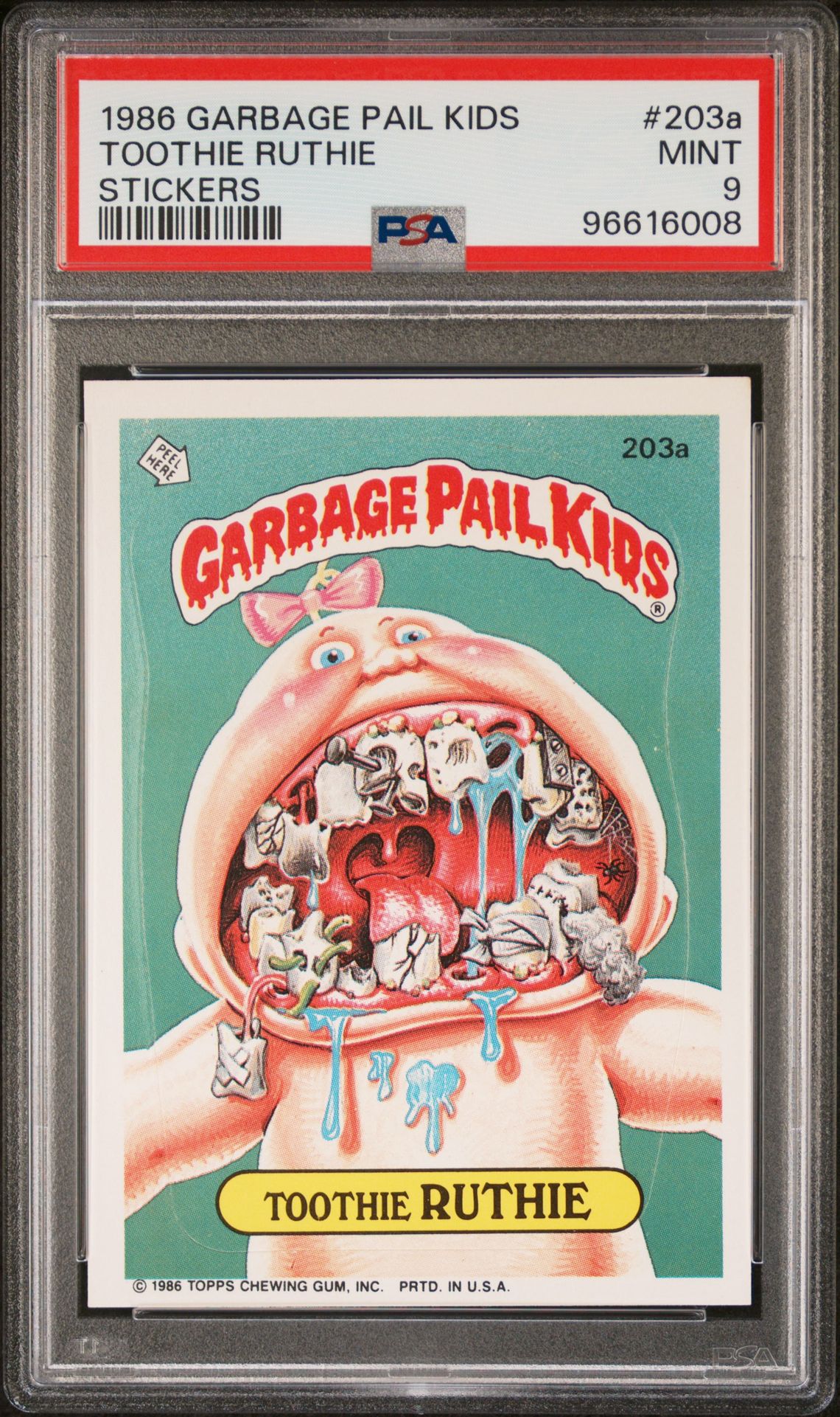 1986 Topps GARBAGE PAIL KIDS STICKERS #203A Toothie Ruthie front