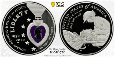 2022-W $1 National Purple Heart Hall of Honor Colorized PR70DCAM