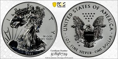 2021-W $1 Silver Eagle Rev PR - Type 1 Designer Edition PR70