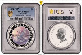 2024-P125 $1 Silver Swan Colorized MS70