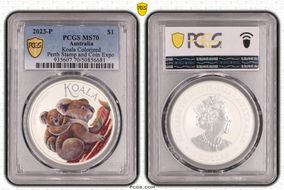 2023-P $1 Koala Ag Colorized Perth Stamp and Coin Expo MS70