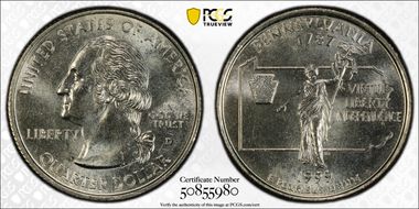 1999-D 25C Pennsylvania MS65