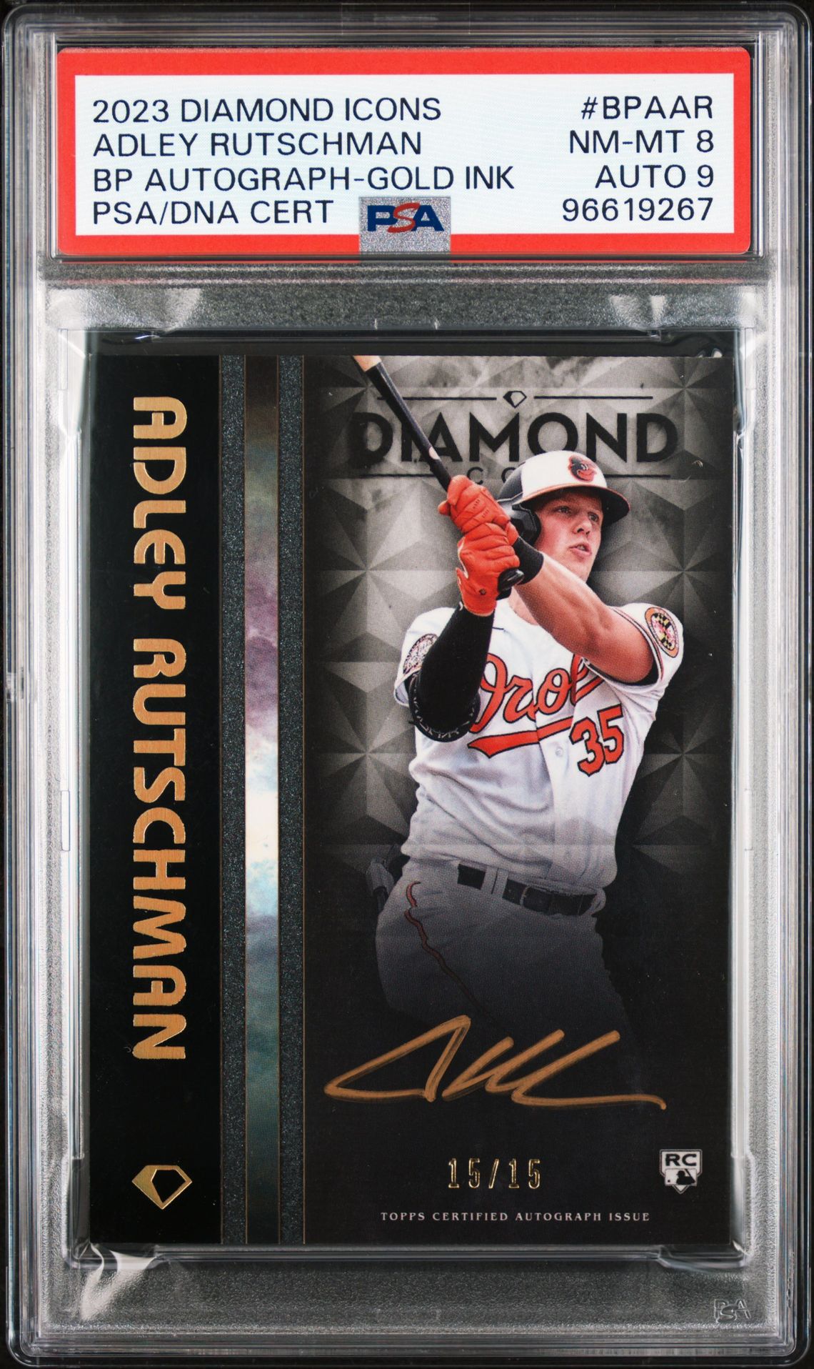 2023 Topps TOPPS DIAMOND ICONS BLACK POLYCHROMATINK AUTOGRAPHS BP AUTOGRAPH-GOLD INK #BPAAR Adley Rutschman front