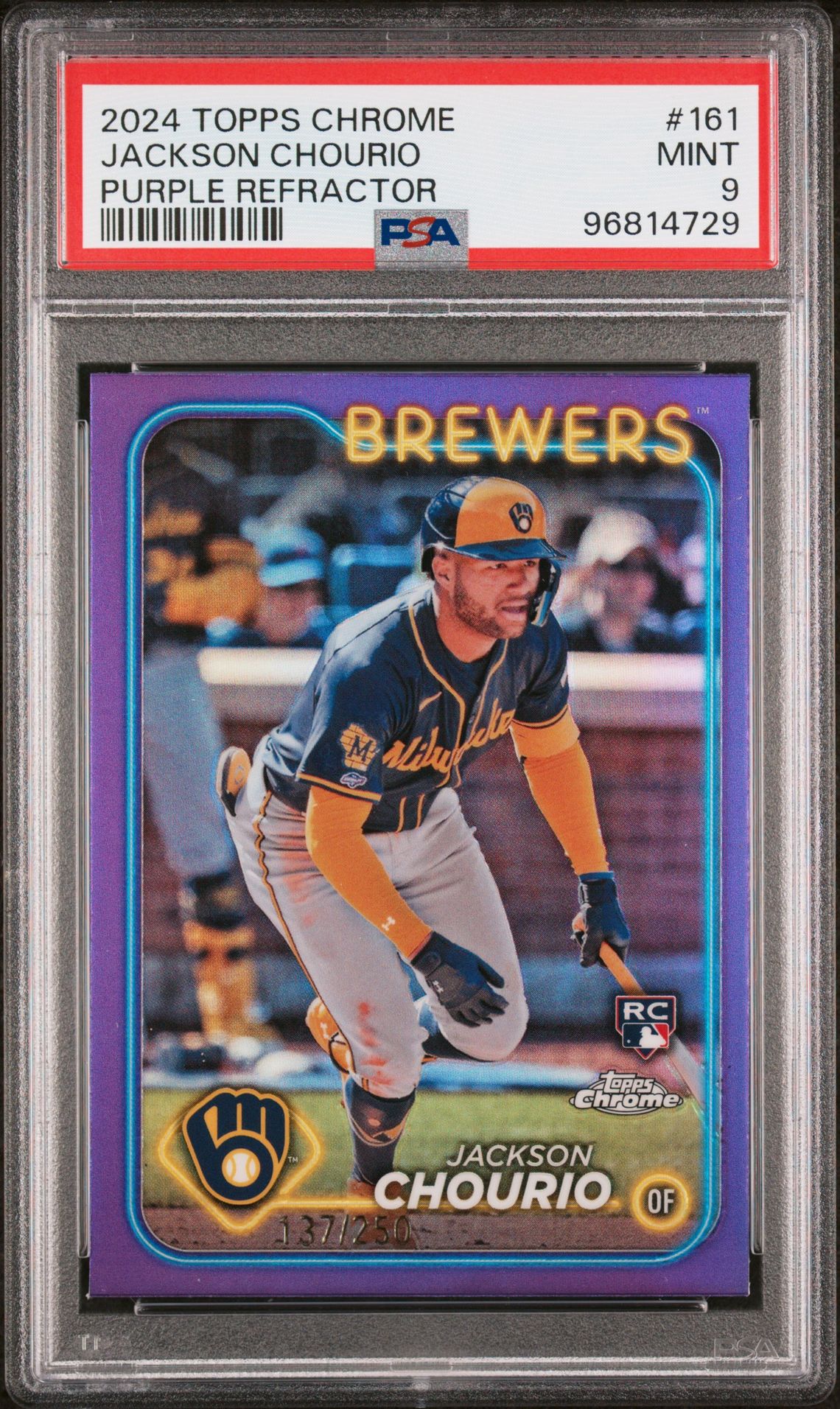 2024 Topps Chrome Jackson Chourio #161 (Purple Refractor) Mint 9 front