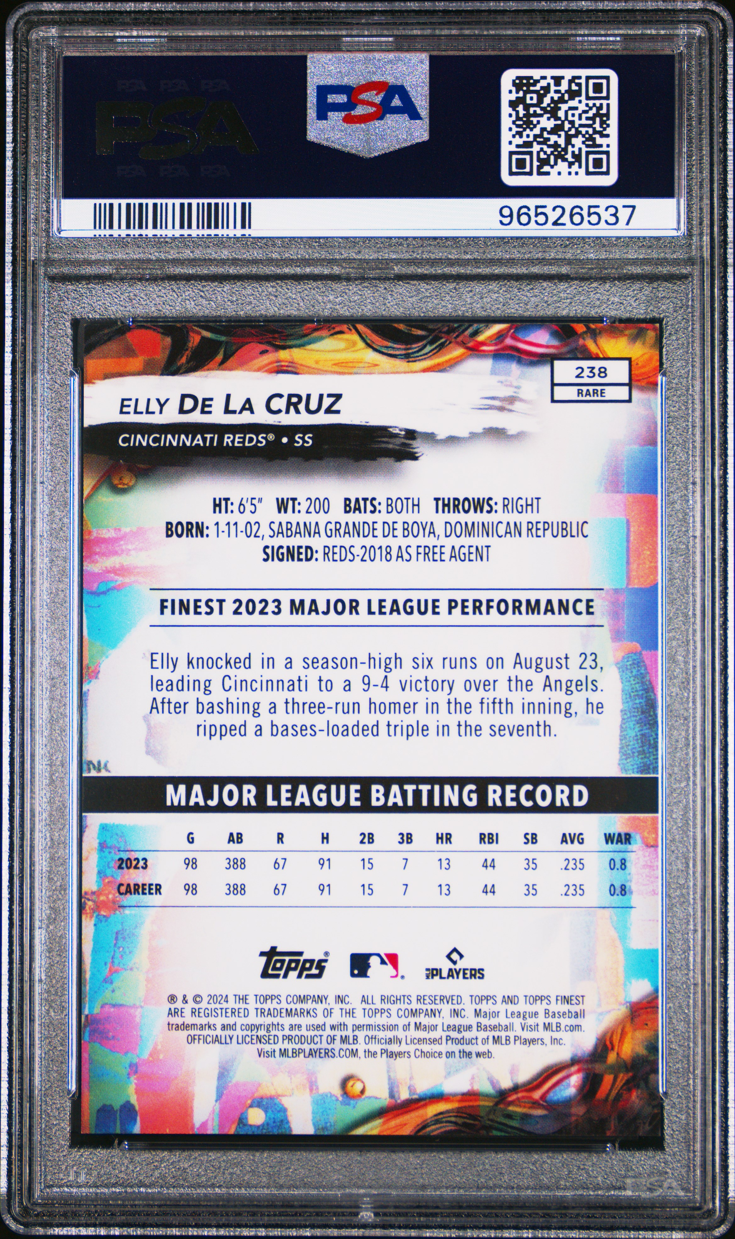 2024 Topps Finest Elly De La Cruz #238 (Purple Checkerboard Ref) Mint 9 back