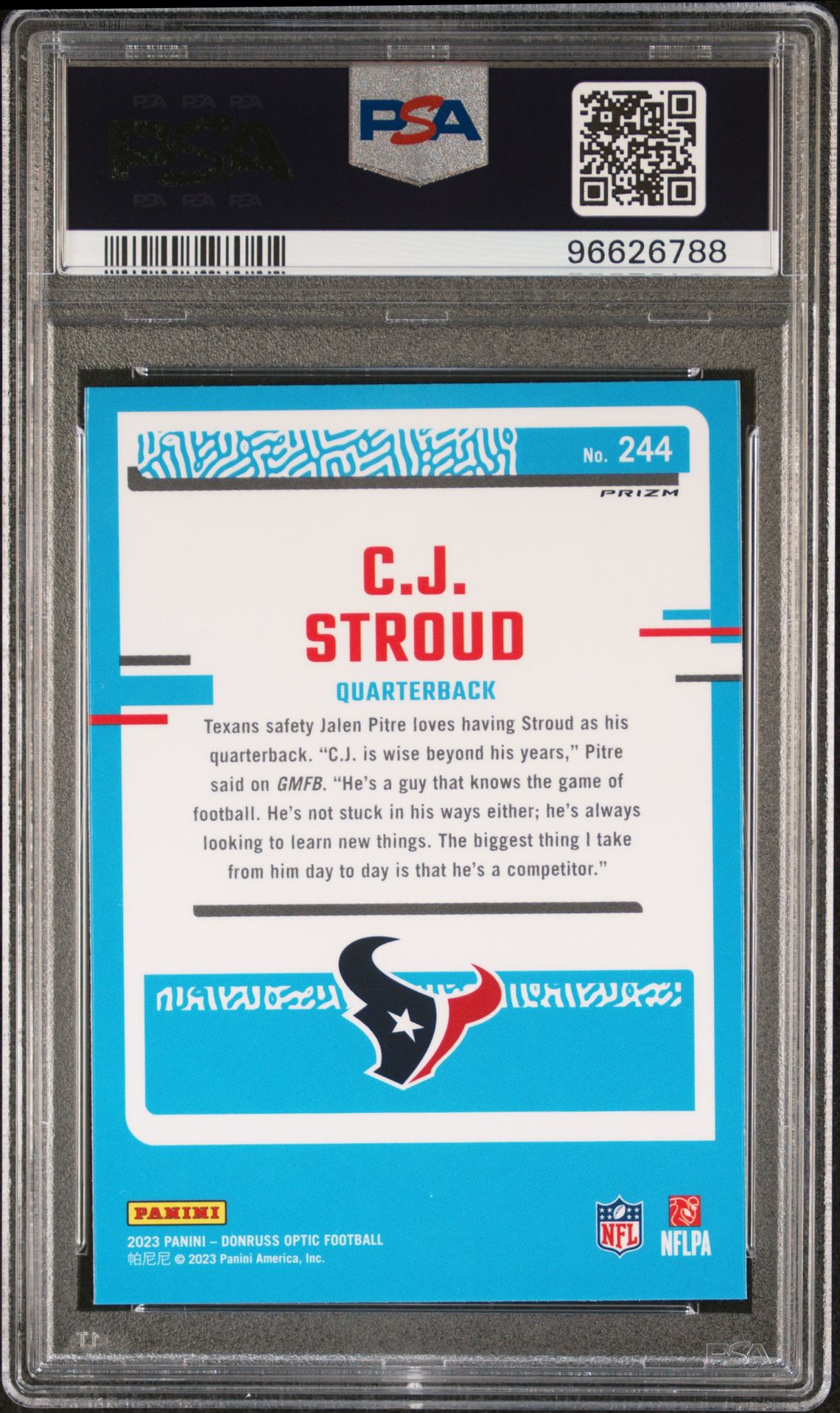 2023 Panini Donruss Optic Cj Stroud #244 (Purple Shock) Mint 9 back