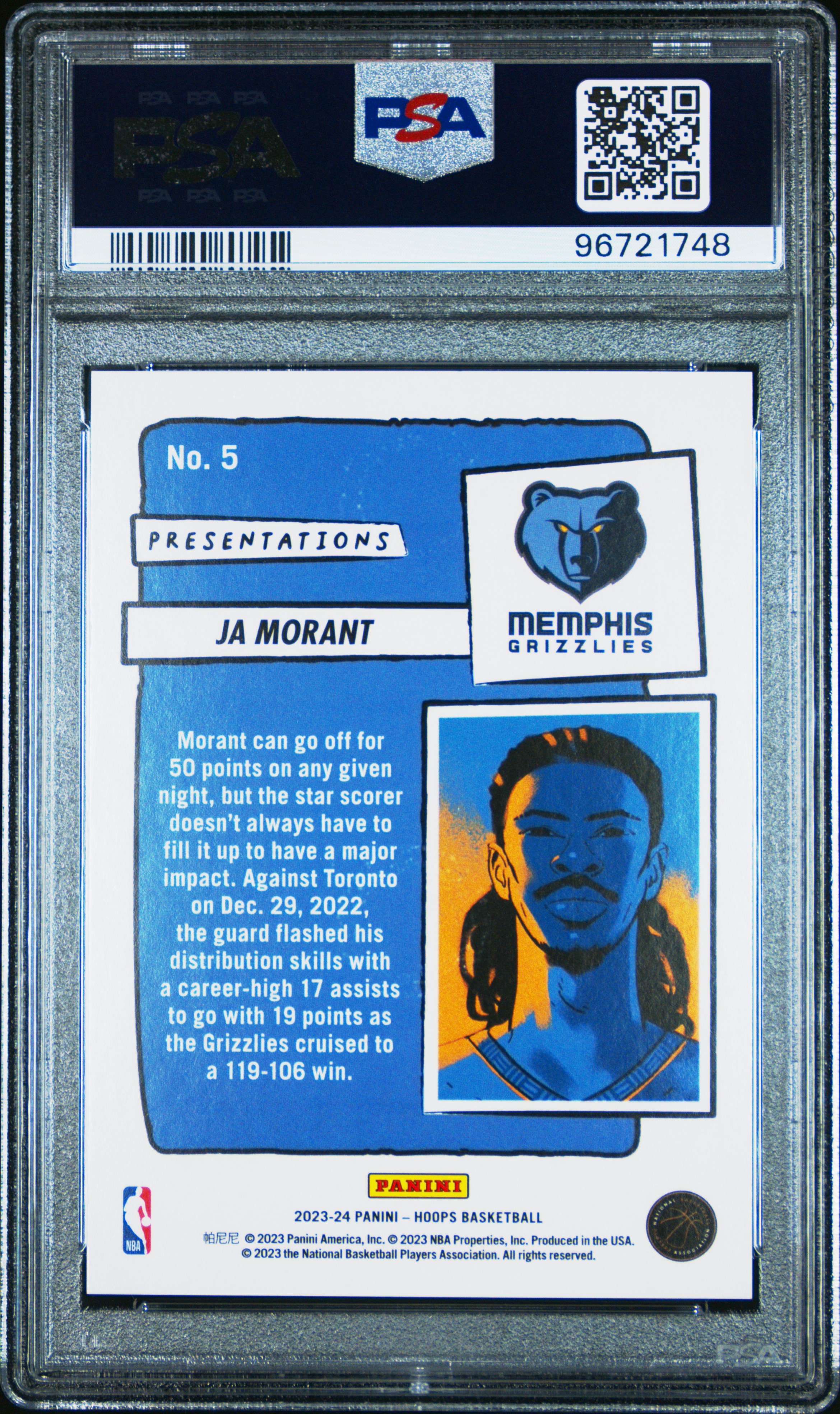 2023 Panini Nba Hoops Presentations Ja Morant #5 Gem Mt 10 back