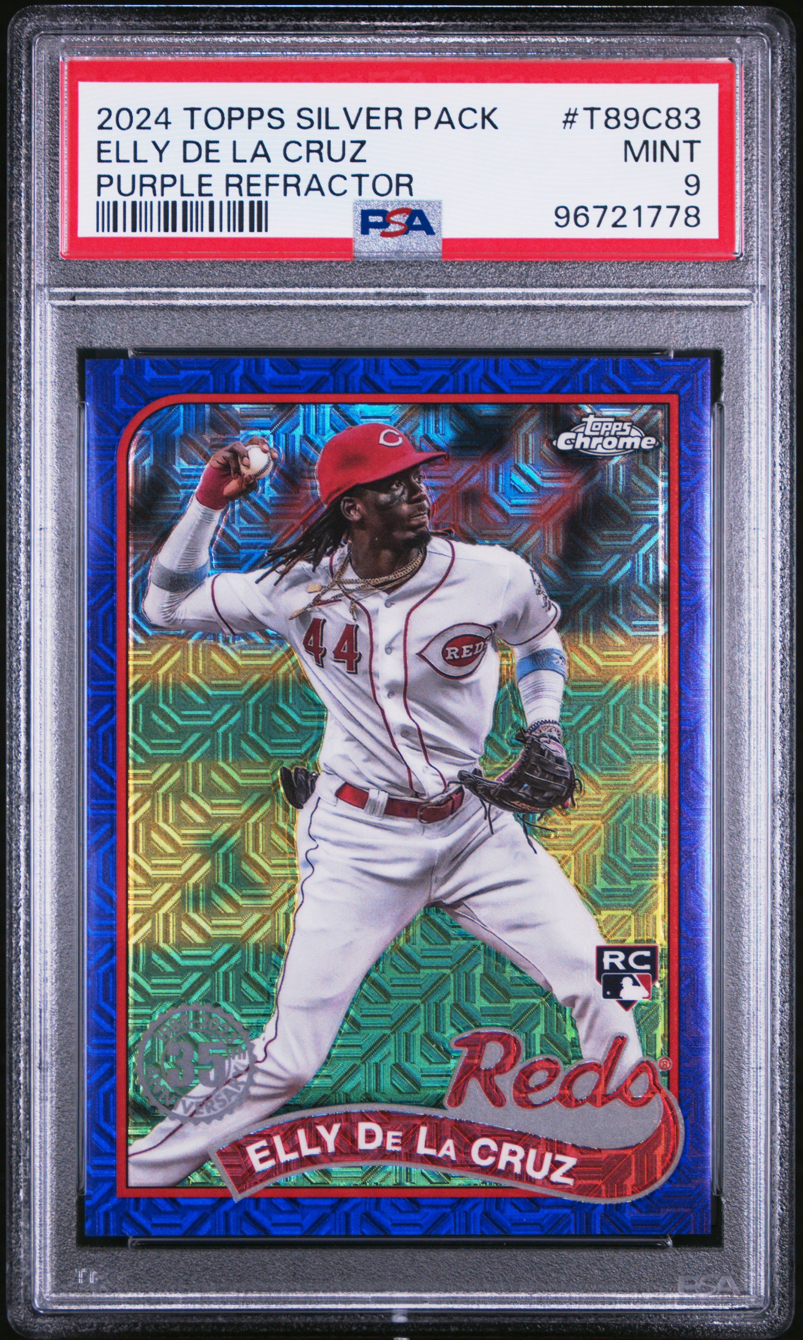 2024 Topps Silver Pack 1989 Chrome Promo Elly De La Cruz #T89C83 (Purple Refractor) Mint 9 front