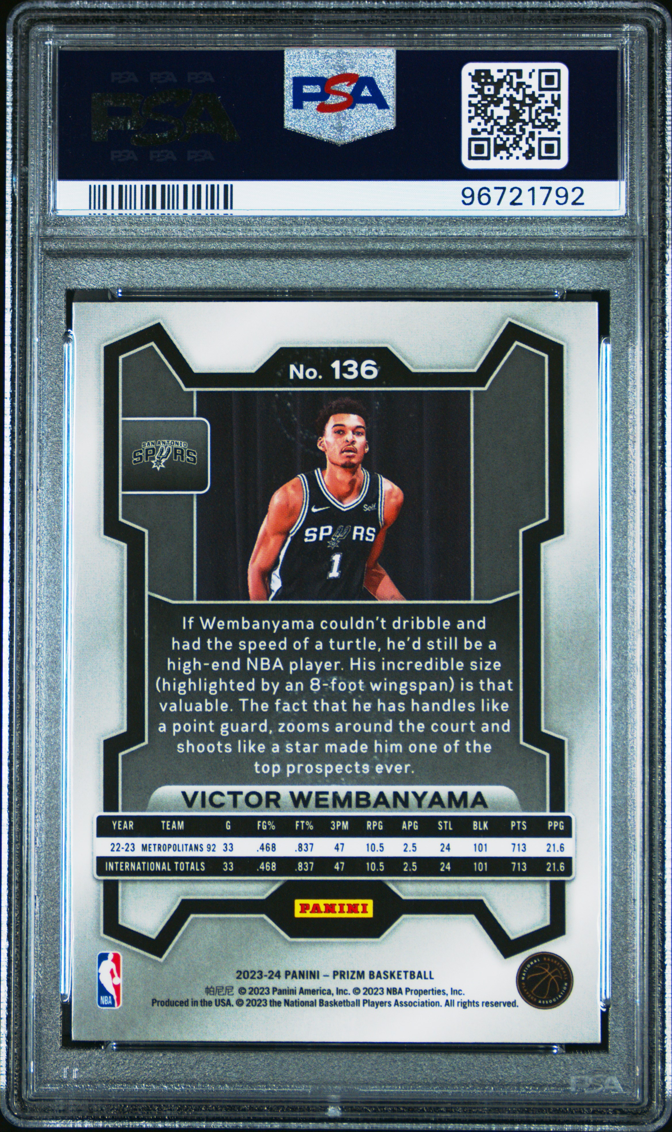 2023 Panini Prizm Victor Wembanyama #136 Nm-Mt 8 back