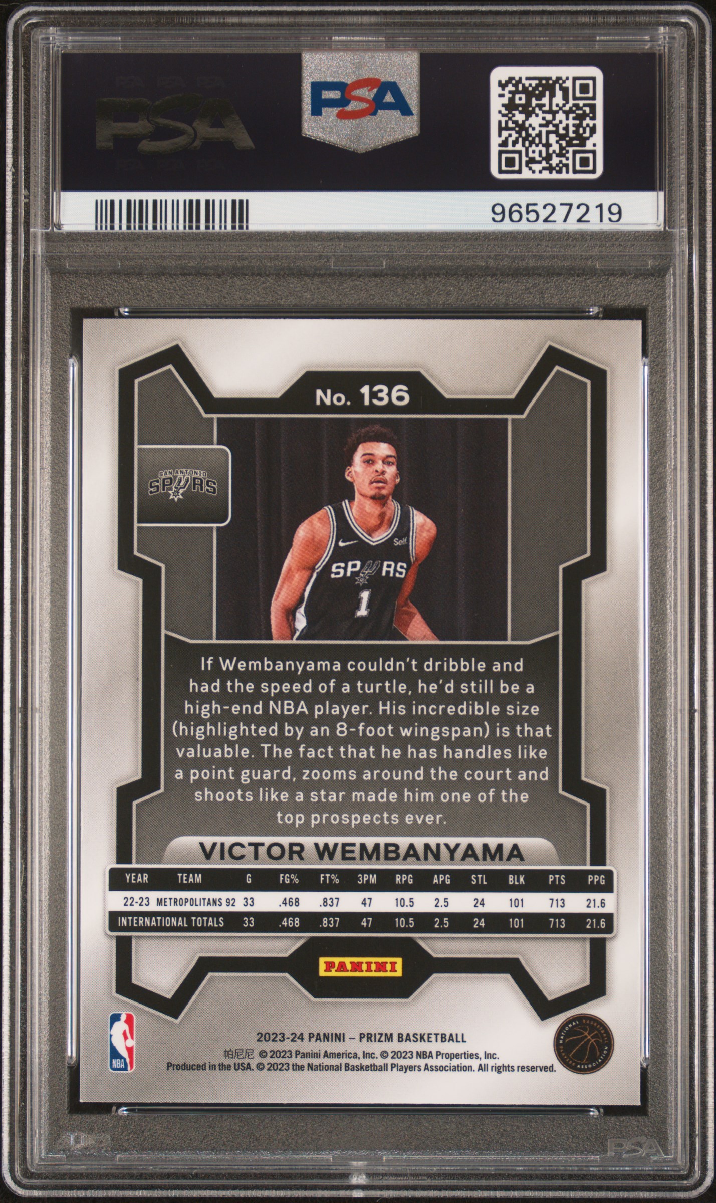 2023 Panini Prizm Victor Wembanyama #136 Nm-Mt 8 back