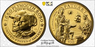 2020-W $10 Mayflower 400th Anniversary Reverse Proof First Strike PR70