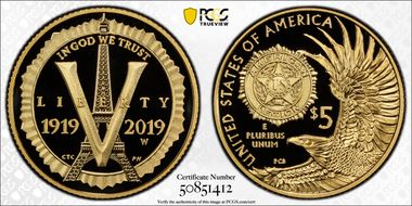 2019-W $5 American Legion 100th Ann First Strike PR70DCAM