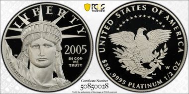 2005-W $50 Statue of Liberty PR70DCAM