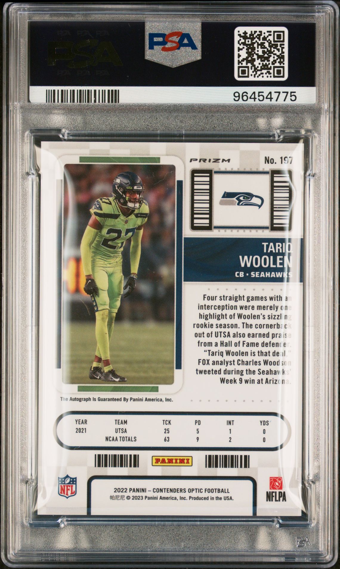 2022 Panini Contenders Optic Tariq Woolen #197 (Autograph-Silver) Gem Mt 10 back