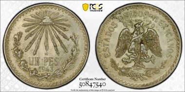 1943-M Peso KM-455  Ag AU58