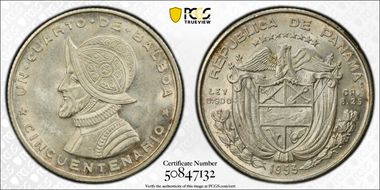 1953 1/4 B Republic of Panama 50th Ann. MS64