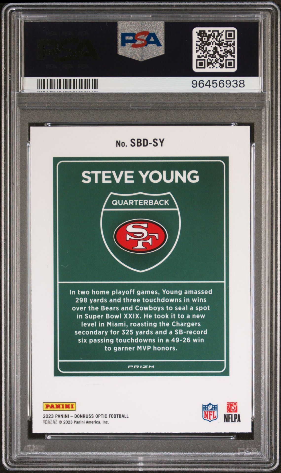 2023 Panini Donruss Optic Super Bowl Downtown Steve Young #Sbdsy Gem Mt 10 back