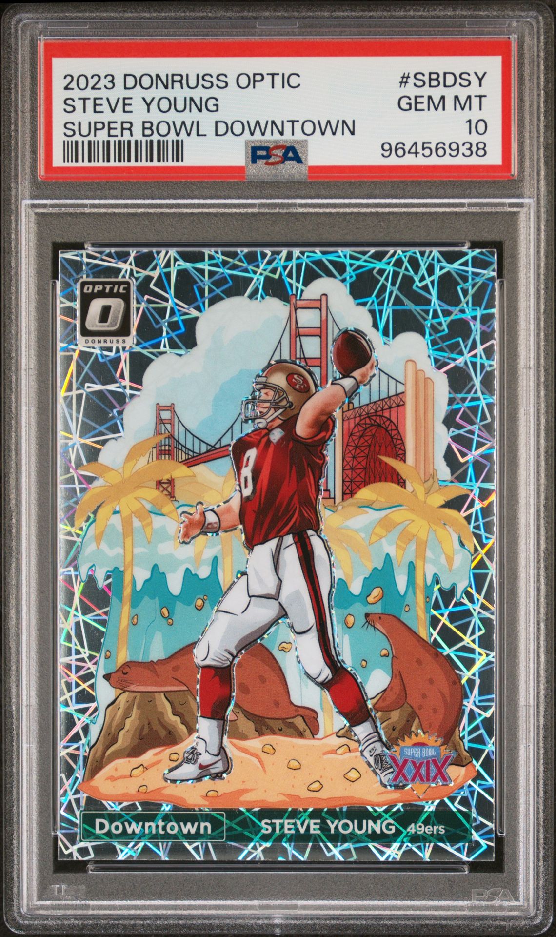 2023 Panini Donruss Optic Super Bowl Downtown Steve Young #Sbdsy Gem Mt 10 front